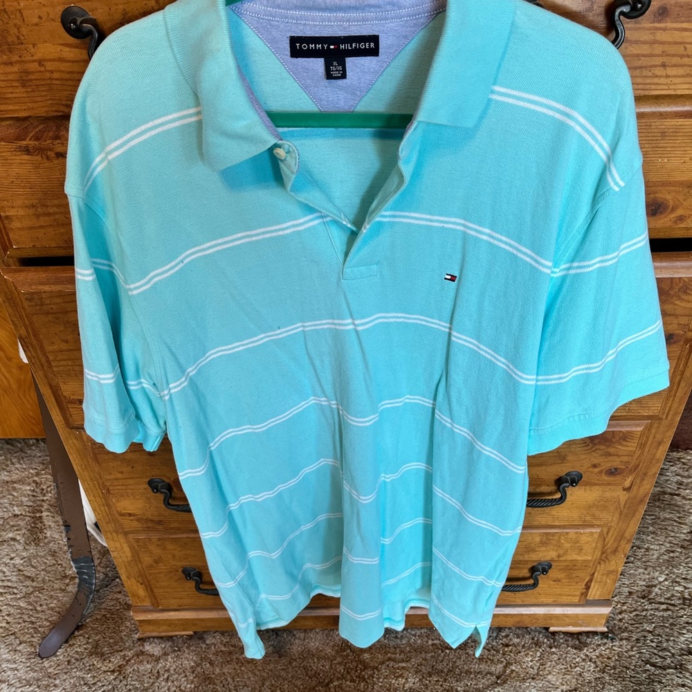 Tommy Hilfiger Men's Light Blue Striped Polo Shirt